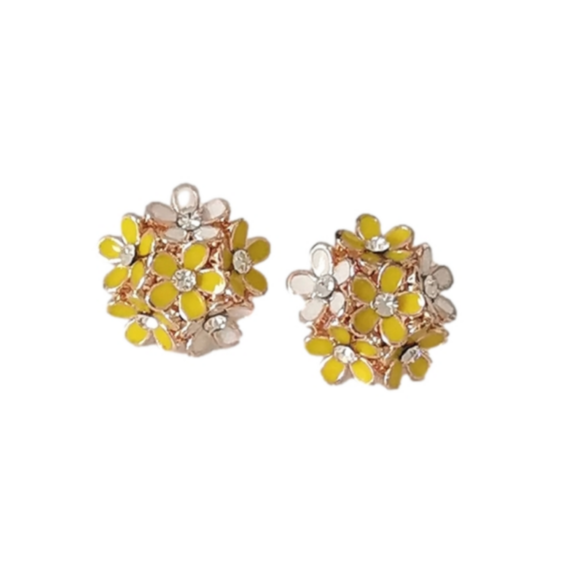 Yellow flower bouquet enamel crystals stud earrings 🆕 - Picture 2 of 8
